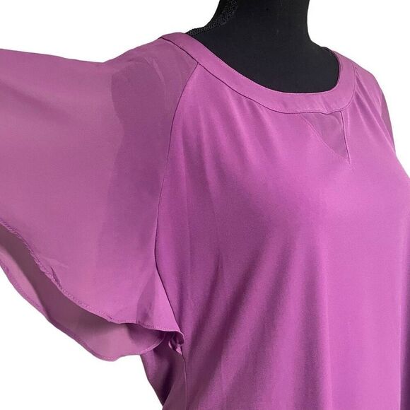 New York & Company Purple Lilac Mesh Flutter Sleeve Top N0472 - Picture 2 of 8